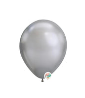 100-pack chrome silver latex balloons by 7Circles in 5, 9, and 11 inches, perfect for elegant party decor. Globos plateados para eventos.