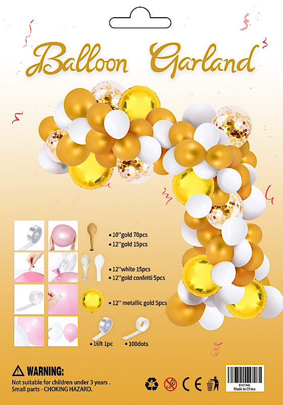 Arch Balloon Garland Gold and White 112 pieces