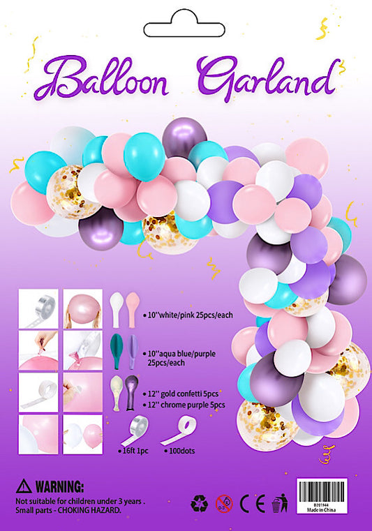 Balloon Garland Arch Pink White Lavender Turquoise