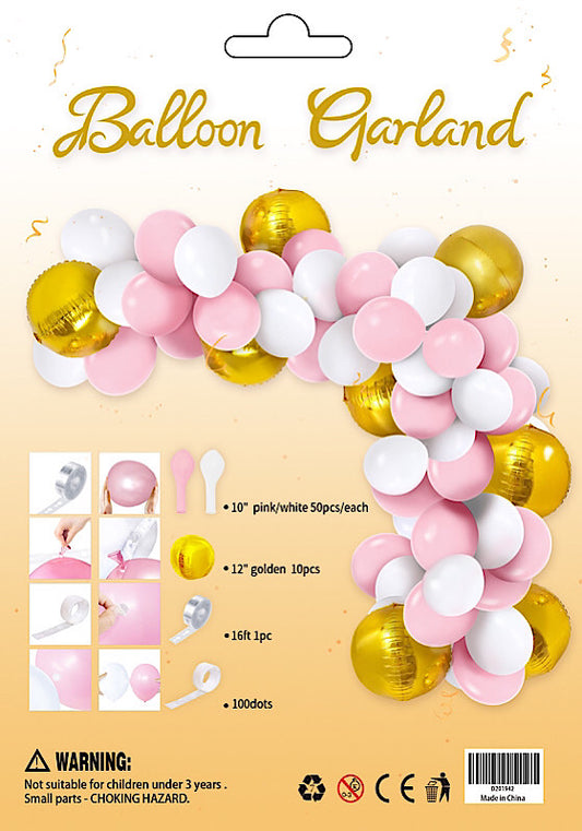 Balloon Garland White Pink and Gold