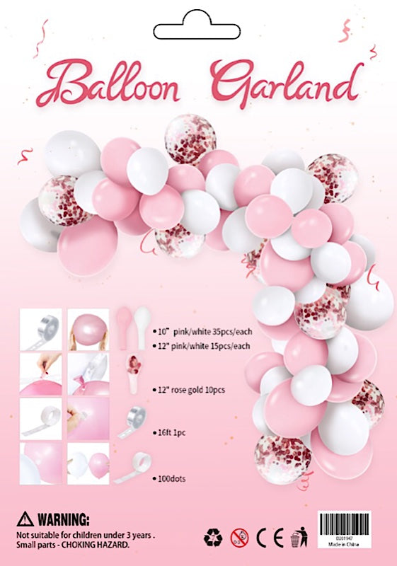 Arch Balloon Garland Pink and White 112 pieces