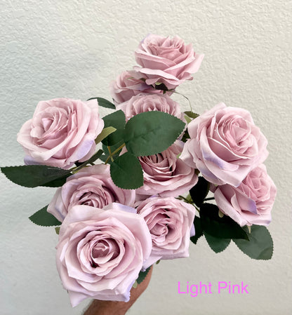 Silk Artificial Rose flowers 10 Heads 9 colors